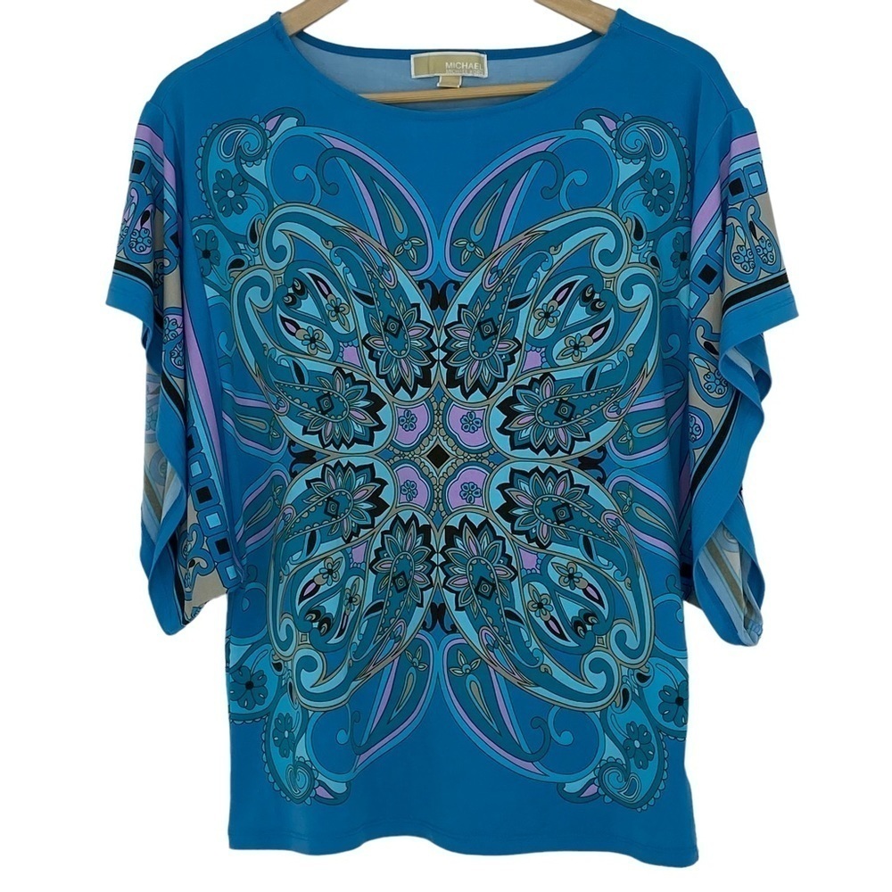 Michael Michael Kors turquoise blue butterfly sleeve blouse, S